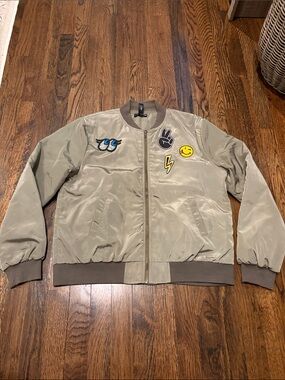 Aqua LARGE Green Patch Bomber Jacket with Graphic Patches